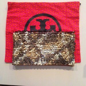 Tory Burch Fish Scale Mixed Metal Foldover Clutch on Sale!